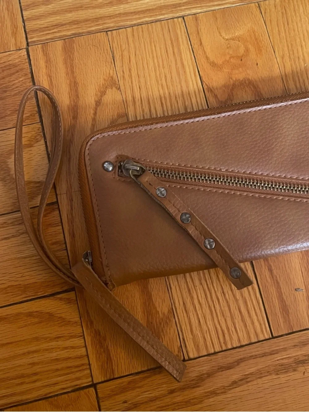 Free People Brown Leather Zip Wristlet Wallet